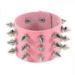 Unleash Your Inner Rebel with Three Row Cuspidal Spikes Rivet Stud Wide Cuff PU Leather Punk Gothic Rock Bracelet - Alt Style Clothing