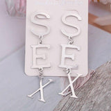 English Letter Long Drop Earring Spray Metal Exaggerated Party Jewelry