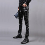Men's Punk Style Skinny Lace Up Party Stage Performance Night Club Steampunk Faux PU Leather Pants - Alt Style Clothing