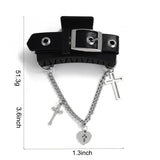 Gothic Black PU Leather Cross Chain Pendant Hair Claw Clip - Alt Style Clothing