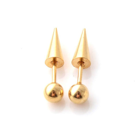 Round Ball Spike Cone Tip Titanium Steel Screw Back (Pierced) Stud Earrings - Alt Style Clothing