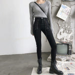 Pencil Pants Lace-Up Zip Ankle-length Jeans - Alt Style Clothing