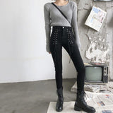 Pencil Pants Lace-Up Zip Ankle-length Jeans - Alt Style Clothing