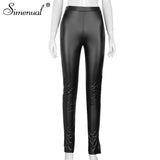 High-Waisted Faux PU Leather Pencil Pants - Skinny Bodycon Fit with Side Split Detailing for a Tight Trouser Look