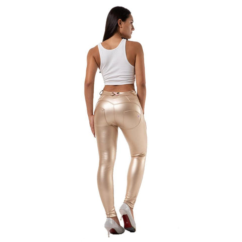 Shiny Metallic Leather Look Pants - Straight Tights Perfect for Running or Casual Wear