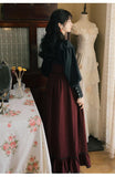 Make a Statement with Our Gothic Two Piece Fall Black Long Sleeve Blouse Top Bandage Striped Skirt