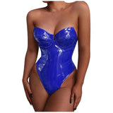Unleash Your Inner Rebel with Our Solid Color Patent Leather Corset Jumpsuit Bodysuit Fashion - Alt Style Clothing