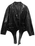 Oversized Black Soft Reflective Shiny Patent Faux Leather Jacket - Alt Style Clothing