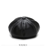 Solid color Octagonal Cap Hats Female Winter Leather