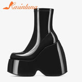 Gothic Platform Wedges Ankle Boots for Women: Comfy Fashion with a Cool Street Style - Alt Style Clothing
