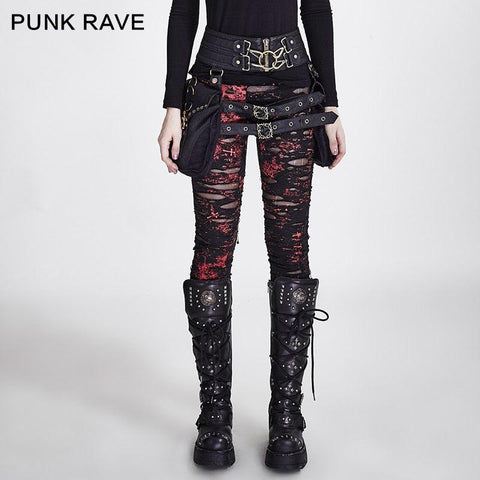 Gothic Ripped Mesh Leggings with Crocheted Detailing and High Elastic Waist - Alt Style Clothing