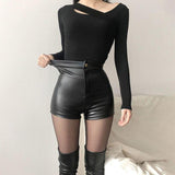 Sexy High-Waisted Black PU Leather Shorts - Gothic Fashion for Women - Alt Style Clothing