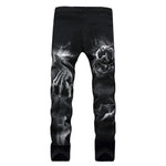 Vintage Slim Fit Men's Jeans with Dark Skull Print - Stretch Cotton Material - Alt Style Clothing