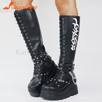 Gothic Style INS Hot Fashion Boots Women Shoes Black Wedges High Heels Buckles Platform Boots - Alt Style Clothing