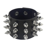 Unleash Your Inner Rebel with Three Row Cuspidal Spikes Rivet Stud Wide Cuff PU Leather Punk Gothic Rock Bracelet - Alt Style Clothing