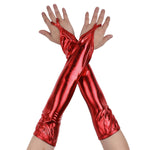 Metallic Fingerless Long Gloves in Wetlook Patent Leather - Alt Style Clothing