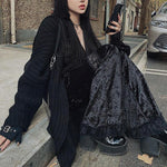 Gothic Dark High-Waist Flare Pants with Sexy Patchwork Lace - Loose Fashionable Trousers for Women - Alt Style Clothing