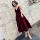 Twotwinstyle Backless Spaghetti Strap Sleeveless High Waist Sexy Party Dress With V-Neck