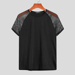 Stay Cool and Edgy with Mesh Patchwork Streetwear Crew Neck Short Sleeve Casual Tops - Alt Style Clothing