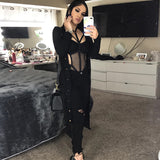 Ellolace Sheer Knit Fishnet Mesh Bodysuit with Hollow Out Sleeves