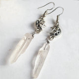 Clear Quartz Moon Boho Witchy Natural Stones Esoteric Earrings - Alt Style Clothing
