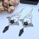 Add a Gothic Touch to Your Look with Bat Heart-shaped Skull Cross Coffin Pentagram Earrings - Alt Style Clothing