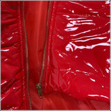 Short PU Patent Leather Winter Coat with Warm Thick Liner, Long Sleeves and Down Jacket Design