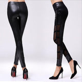 Gothic Fashion Leggings with Sexy PU Leather Stitching, Embroidery and Hollow Lace Design - Alt Style Clothing