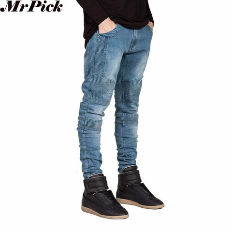 Men's Runway Skinny Biker Jeans with Slim Racer Style and Stretch - Alt Style Clothing