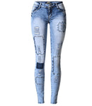 Low Waist Sky Patchwork Skinny Tight Jeans - Alt Style Clothing