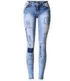 Low Waist Sky Patchwork Skinny Tight Jeans - Alt Style Clothing
