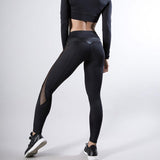 High-Waisted Femme Fitness Leggings - Solid Color with Mesh and PU Leather Patchwork Design - Alt Style Clothing