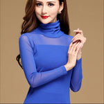 Elastic Mesh Top - Turtleneck Design with Long Sleeves for Casual Wear - Alt Style Clothing