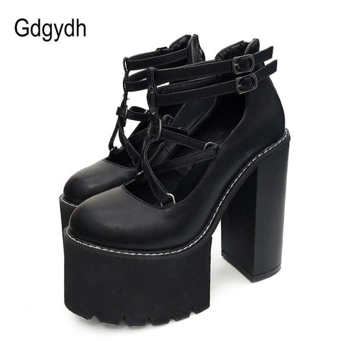 Pumps High Heels Zipper Rubber Sole Black Platform Shoes - Alt Style Clothing