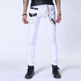 Idopy Multi-Zipper Jeans with Chain Patchwork - Punk Gothic Stage Party Style