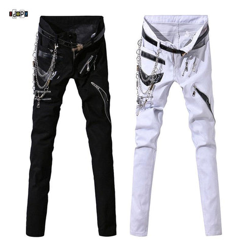 Idopy Multi-Zipper Jeans with Chain Patchwork - Punk Gothic Stage Party Style - Alt Style Clothing