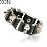 Skull Chain Leather Bracelet - Alt Style Clothing