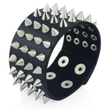 Unique Four Row Cuspidal Spikes Rivet Stud Wide Cuff Leather Gothic Rock Unisex Bangle Bracelet - Alt Style Clothing