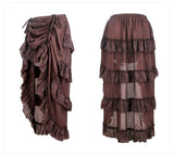 Get Gothic Glam with our Victorian Steampunk Midi Skirt - Sexy High-Low Ruffles and Vintage Flair - Alt Style Clothing