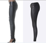 Sexy Low-Waisted Faux Leather Skinny Pants - Coated in Black PU with Stretch for Comfortable Fit