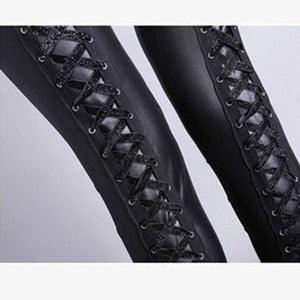 Punk Rock Sexy Bandage Leather Leggings with High-Waist Lace-Up Bodycon Pencil Design