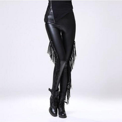 Gothic Leggings for Women - Sexy Gothique Punk Rock Style with Tassel Fringe and Steampunk Design - Warm and Comfortable - Alt Style Clothing