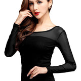 Elastic Mesh Top - Turtleneck Design with Long Sleeves for Casual Wear