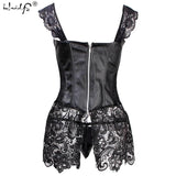 Steampunk Glam Faux Leather and Lace Corset Set with G-String
