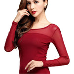 Elastic Mesh Top - Turtleneck Design with Long Sleeves for Casual Wear