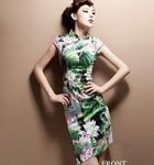 Oriental Style Qipao Dress Black Flower Print Flax - Alt Style Clothing