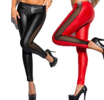 Sexy Leggings with Side Mesh and Meat Imitation Leather Stitching - Alt Style Clothing