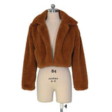 Fluffy Open Stitch Faux Fur Cropped Jacket with Long Sleeves - Alt Style Clothing