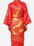 Chinese Dragon Embroidery Satin Silk Kimono Bath Gown for Men - Alt Style Clothing