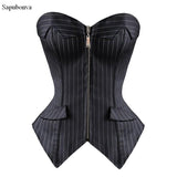 Striped Overbust Corset Office Lady - Alt Style Clothing
